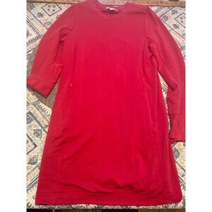 Athleta Red Tencel Sweatshirt Dress Long Sleeve Zip Pockets Tall Medium M/T